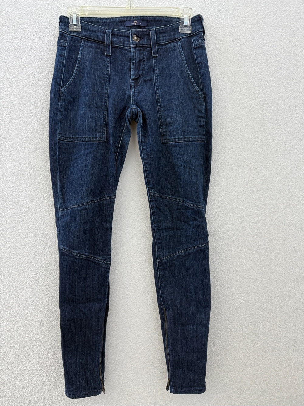 7 For All Mankind Dark Blue Cropped Skinny Jeans with Ankle Zips